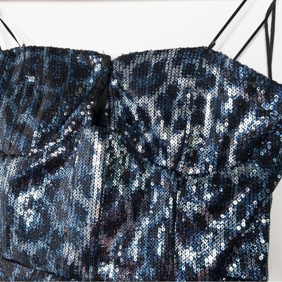 Zara Womens Blue Leopard Strapless Sequin Mini Dress Size Medium NEW Festive Day - Picture 7 of 12